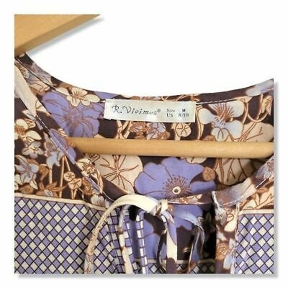 R.Vivmos Long Balloon Sleeve Boho Printed Midi Dress Size Medium peasant style - Picture 2 of 11